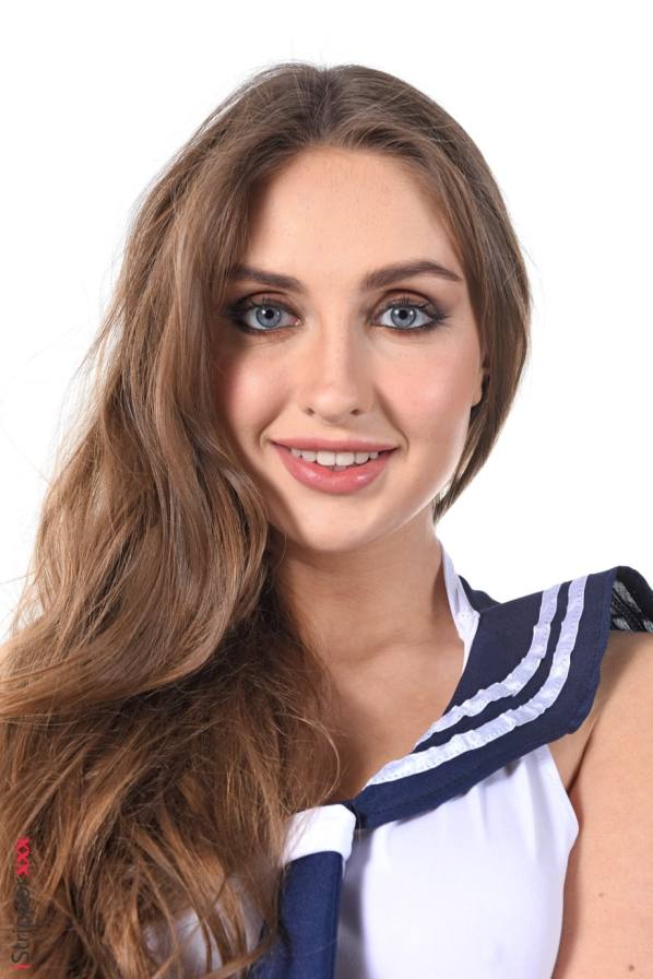 Lena Reif strips cute uniform, then fucks herself back into