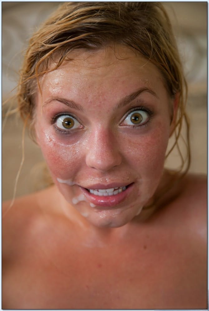 Naughty blonde Ally Kay gets her face glazed after rough sex