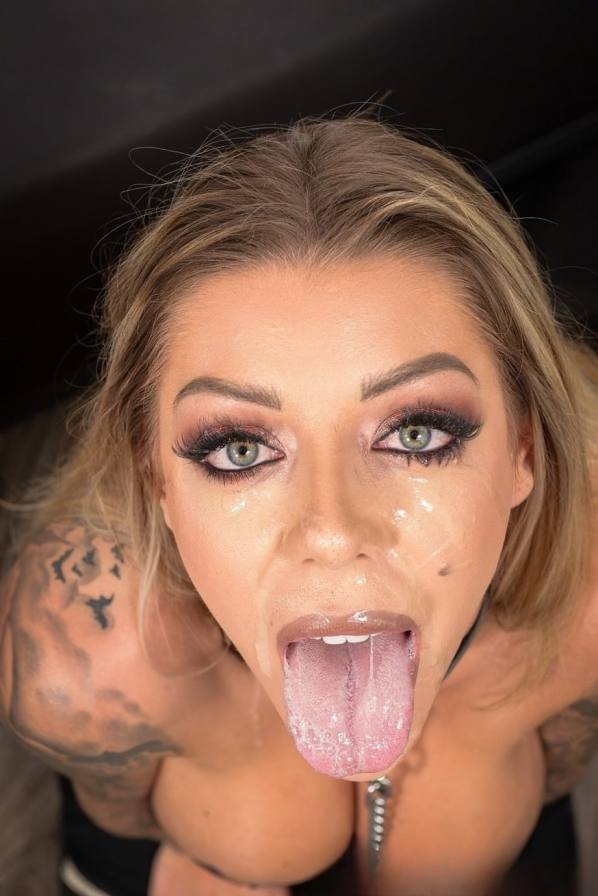 POV blowjob from busty Karma Rx ends in huge facial