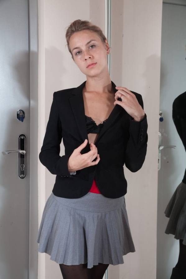 Alecia Fox from Russia peels off to black stockings and