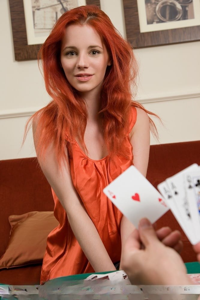 Ariel redhead fuck loses poker, strips nude and rolls in