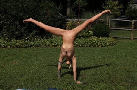 Naked Dylan Moore shoves cucumber deep in backyard