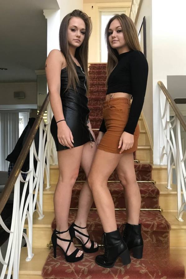 Tiny tits tight bums flashed by two brunette babes