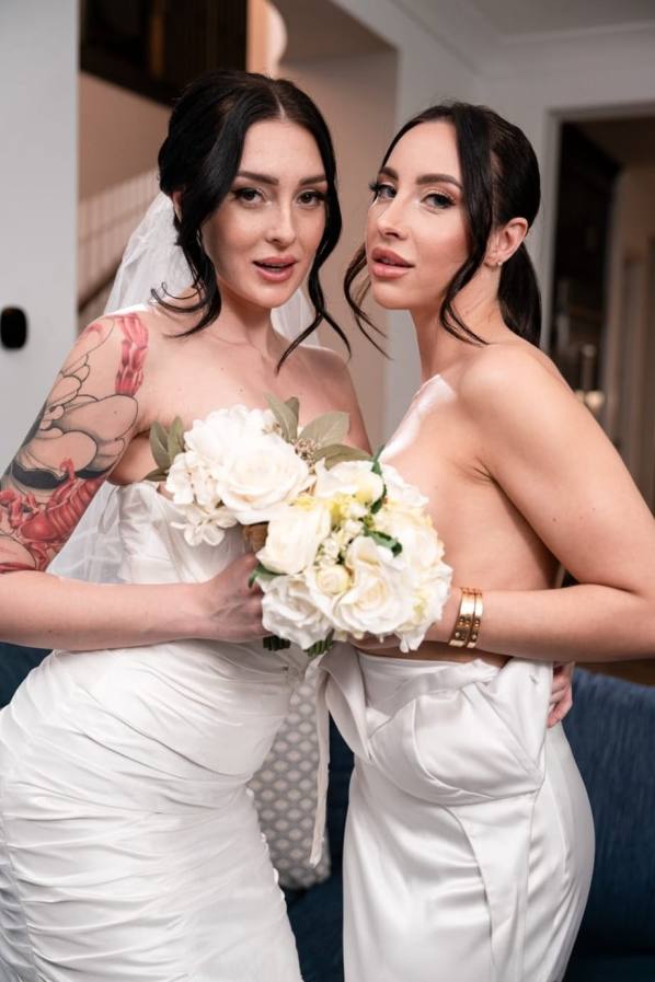 Hot bride and godmother bare tits, finger wet pussy