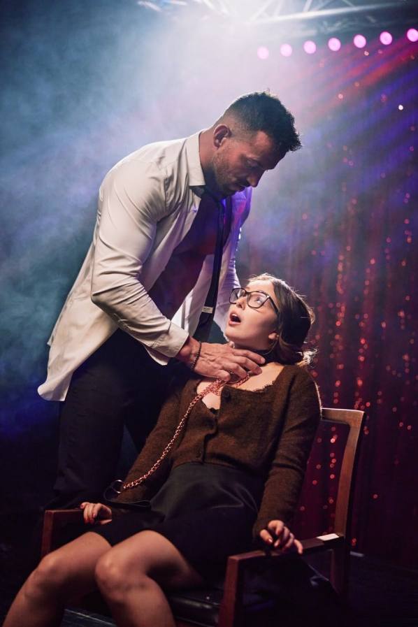 Hot brunette nerd gets pounded in theatre