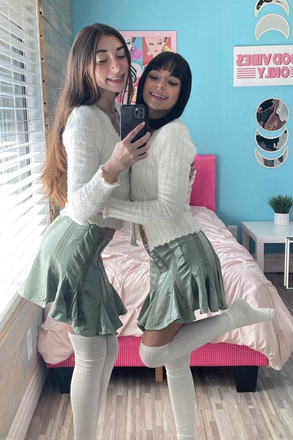 Aria and Tori get naked, finger their wet pussies together