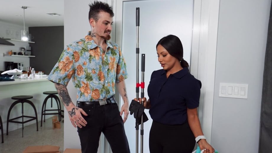 Brandy Salazar fucks boss on bed, maid pussy service