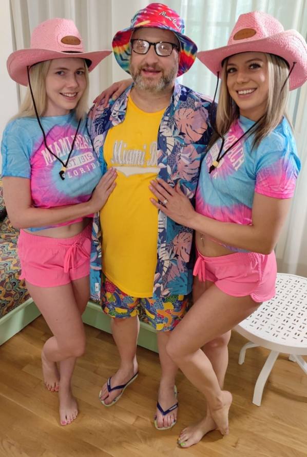 Lana Analise two babes suck senior cock trio