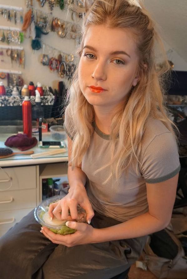 Porn photo: Flexible blonde Arya Fae strips nude, shows