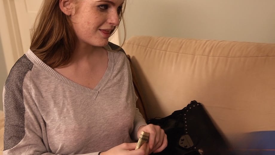 Kneeling down, Faye Reagan sucks cock in pink leg warmers