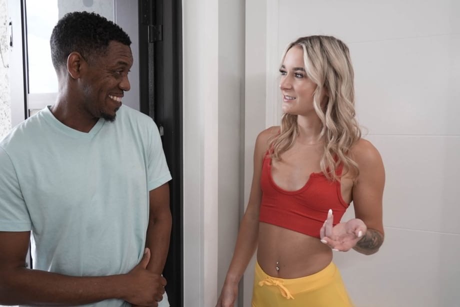 Tan lines gone, blonde Thea Summers takes big cock