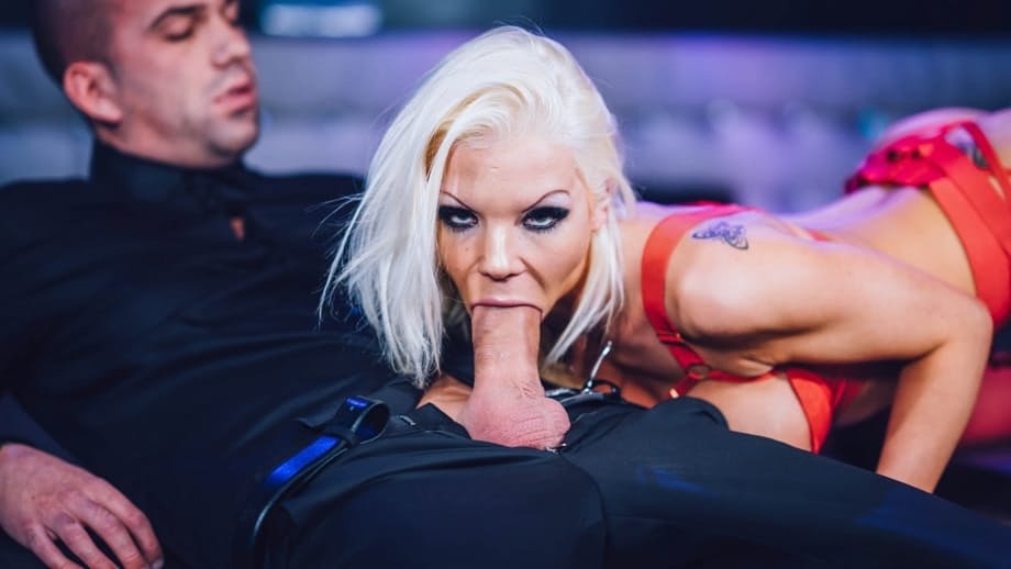 Lingerie slips off Barbie Sins, big tits bounce as cock