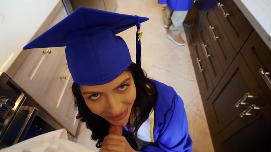 Slim V fucked in both holes after graduation