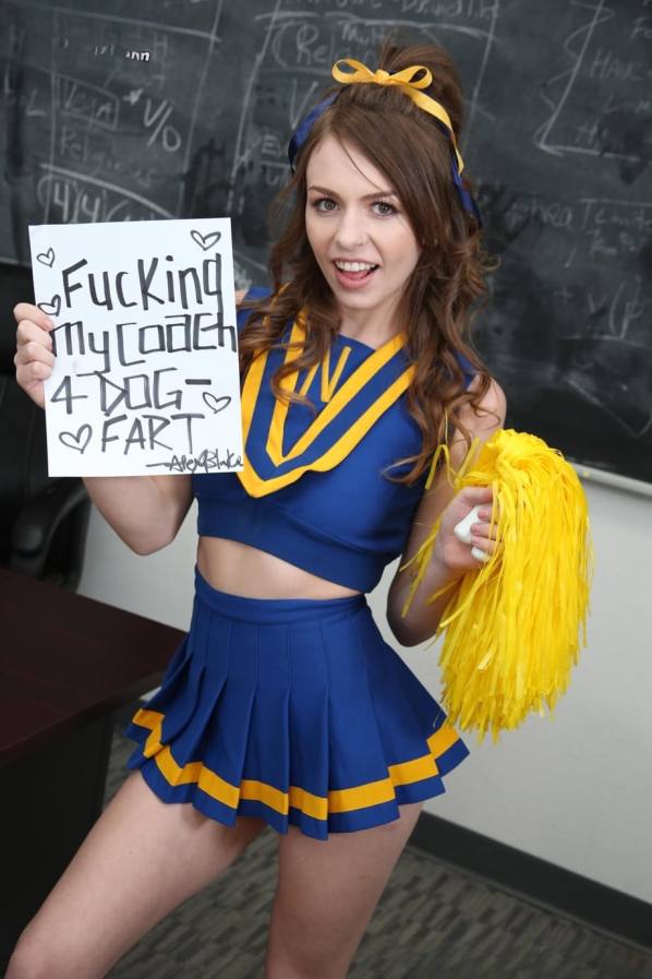 Black cock makes pale cheerleader taste her own pussy