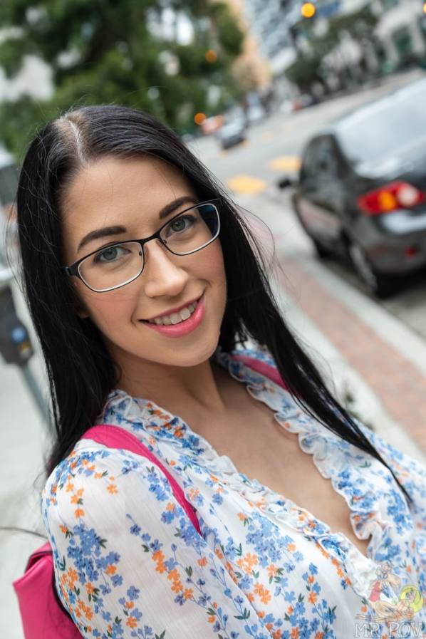 Big cock gets ridden by geeky dark haired girl