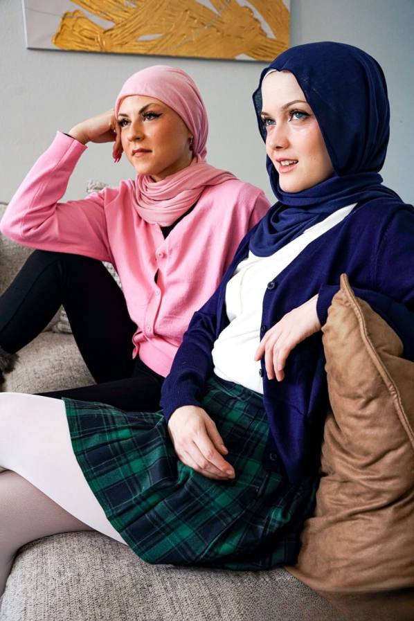 Two hijab sluts Jade and Ruby share one hard cock