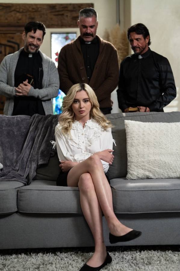 Lexi Lore blonde slut takes two cocks DP from priests