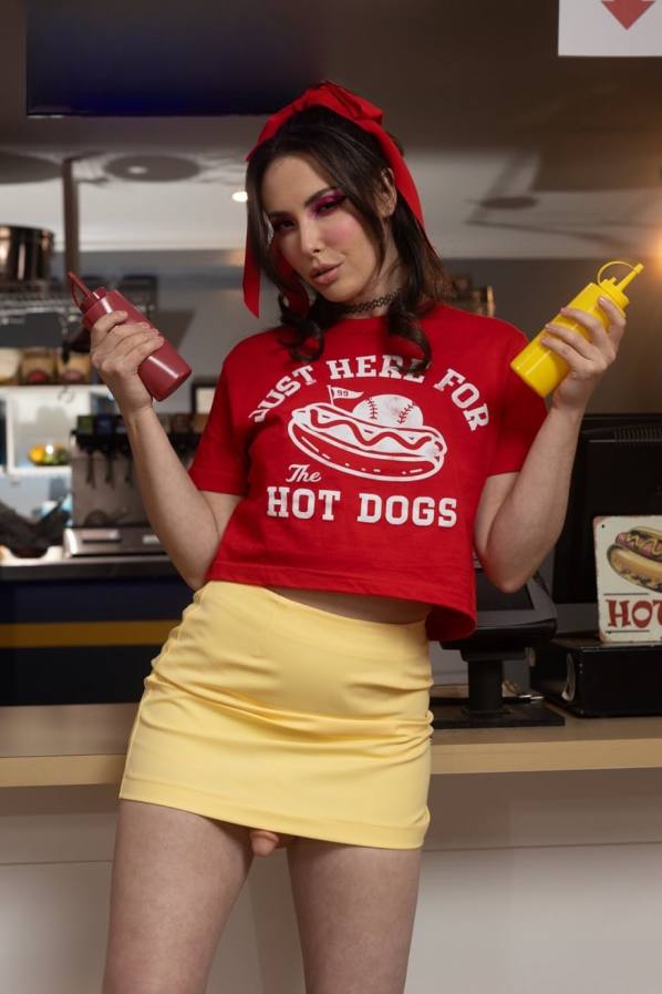 Anal threesome sluts fuck at food stand